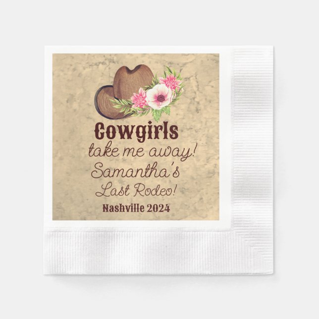 Custom Last Rodeo Rustic Pink Floral Cowgirl  Napkin (Front)