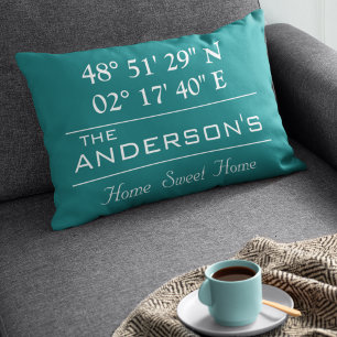 Custom Latitude Longitude Family Name Home Address Decorative Cushion