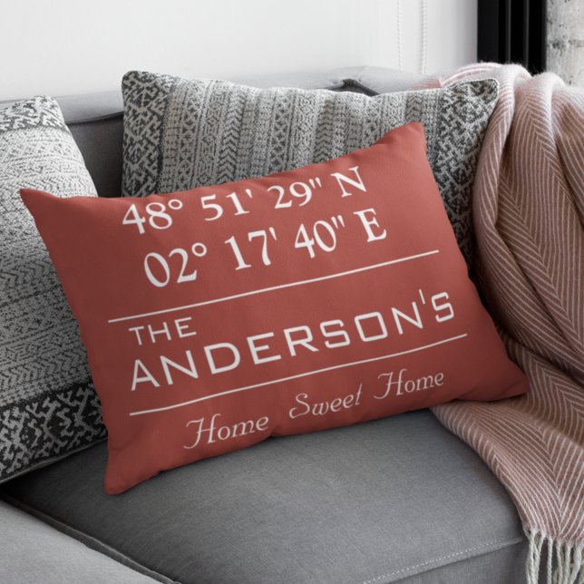 Custom Latitude Longitude Family Name Home Address Decorative Cushion (Creator Uploaded)