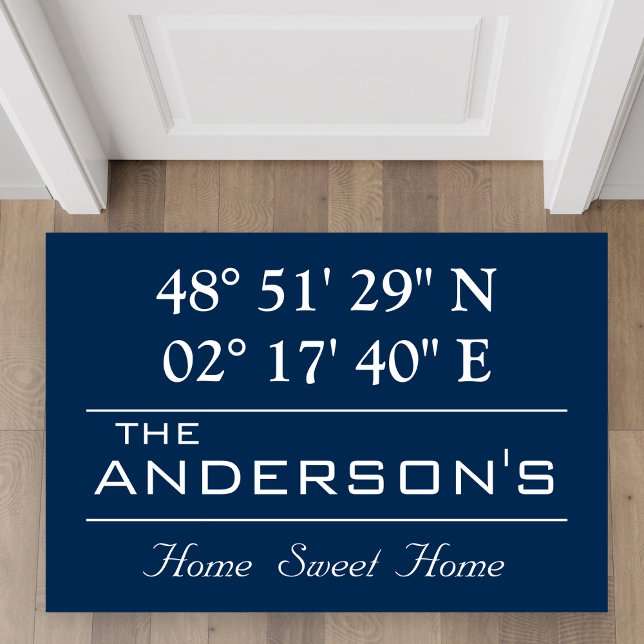 Custom Latitude Longitude Family Name Home Address Doormat (Creator Uploaded)