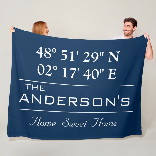 Custom Latitude Longitude Family Name Home Address Fleece Blanket (In Situ)