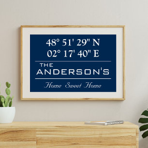 Custom Latitude Longitude Family Name Home Address Poster