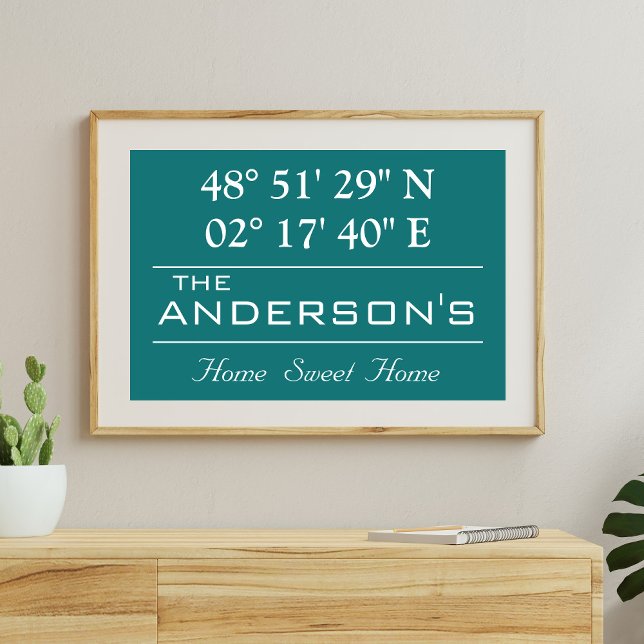 Custom Latitude Longitude Family Name Home Address Poster (Creator Uploaded)