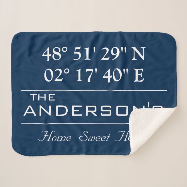 Custom Latitude Longitude Family Name Home Address Sherpa Blanket (Front (Horizontal))