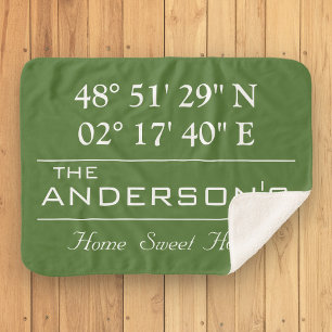 Custom Latitude Longitude Family Name Home Address Sherpa Blanket
