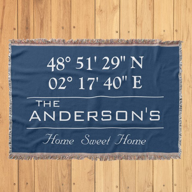Custom Latitude Longitude Family Name Home Address Throw Blanket (Creator Uploaded)