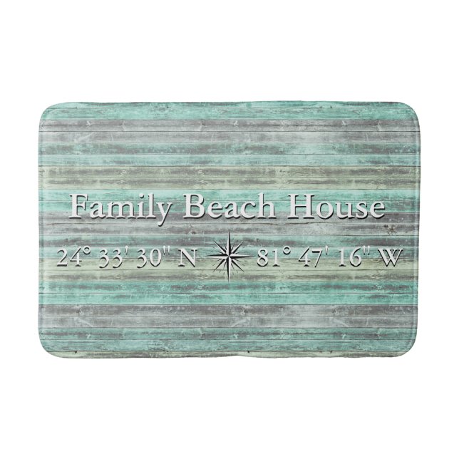 Custom Lattitude And Longitude Coastal Decor Bath Mat (Front)