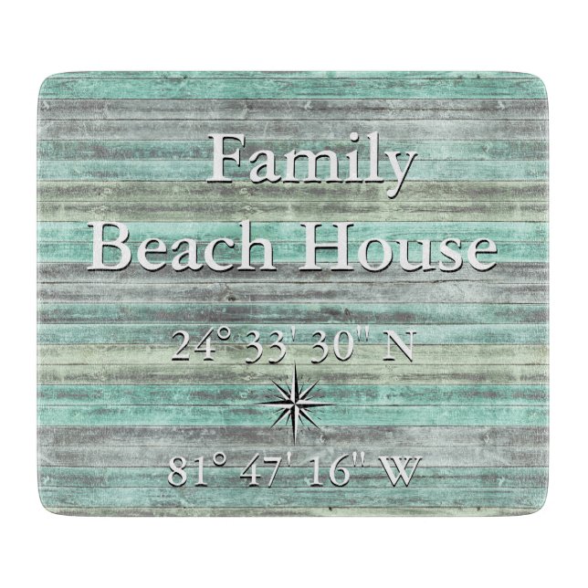 Custom Lattitude And Longitude Coastal Decor Cutting Board (Front)