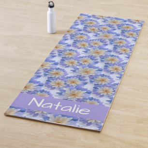 Custom Lavender Beige Daisy Floral Pattern Yoga Mat