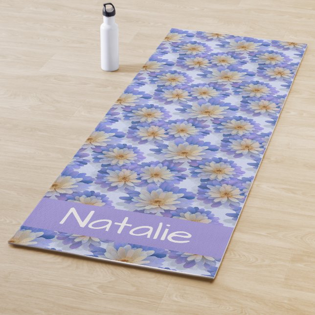 Custom Lavender Beige Daisy Floral Pattern Yoga Mat (In Situ)