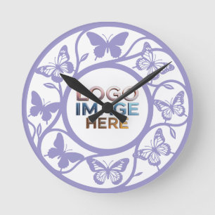 Custom Lavender Butterfly Pattern Wall Clock