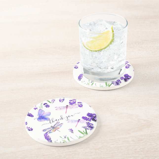 Custom Lavender Dragonfly Shabby Chic Boho Style Coaster (Side)