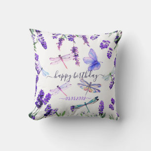 Custom Lavender Dragonfly Shabby Chic Boho Style Cushion