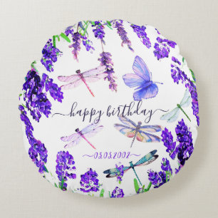 Custom Lavender Dragonfly Shabby Chic Boho Style Round Cushion