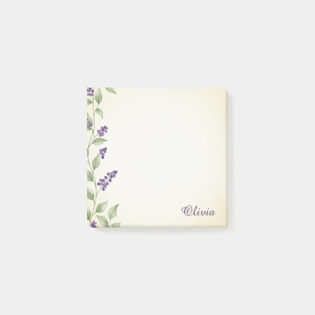 Custom Lavender Floral Watercolor Sticky Notes (Front)