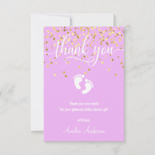 Custom Lavender Gold THANK YOU Baby Shower GIRL Card
