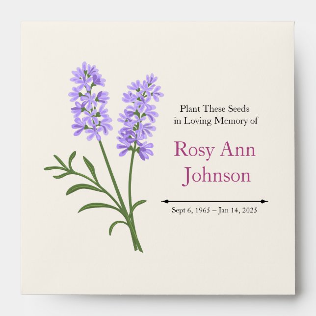 Custom Lavender Memorial Seed Envelope (Front)