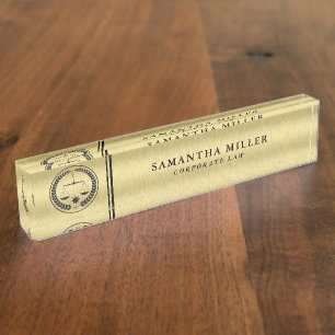 Custom Law Logo and Text  Gold Background Nameplate