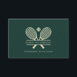 Custom Lawn Tennis Sports Club Coach Business Card<br><div class="desc">This eye-catching business card serves as your personal tennis trainer's calling card, featuring a striking motif of crossed tennis rackets and a vibrant tennis ball. The sleek design allows for easy customisation, with the option to adjust the colour scheme to match your team's colours, creating a unified and professional look....</div>