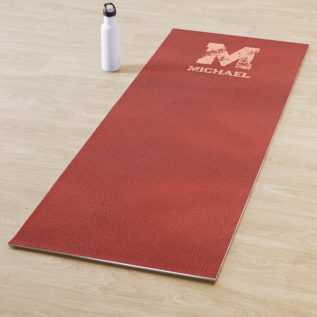 Custom Leather Look Distressed Text Monogram Names Yoga Mat (In Situ)