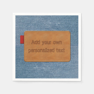 Custom Leather Tag Blue Jean Denim Napkin