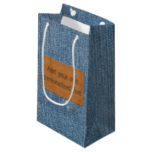 Custom Leather Tag Blue Jean Denim Small Gift Bag