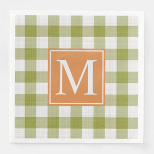 Custom Leaves Green Pumpkin Orange Gingham Pattern Napkin