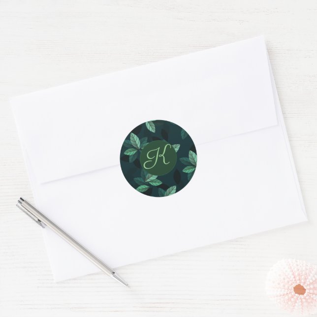 CUSTOM Leaves monogram initial Round Sticker (Envelope)
