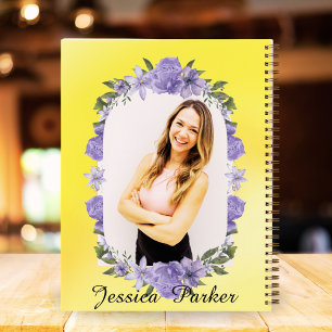Custom Left-Handed Yellow Floral Girls Photo Name  Notebook