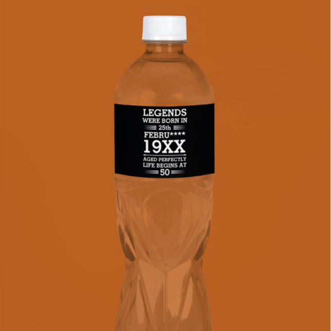 Custom Legends Were Born in Date Month Year Age Water Bottle Label (Creator Uploaded)