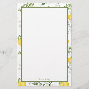 Custom Lemon and Flower Stationery Paper