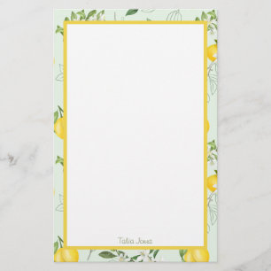Custom Lemon and Flower Stationery Paper