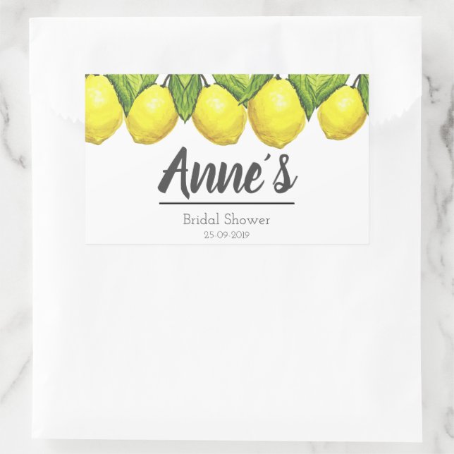 Custom Lemon Bridal Shower Theme Watercolor Rectangular Sticker (Bag)