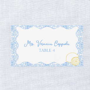 Custom Lemon Chic Mediterranean Wedding Table Place Card