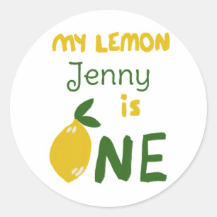 Custom lemon design baby first birthday name cute classic round sticker