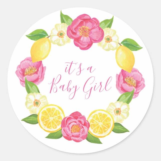 Custom Lemon Floral Baby Thank You Favour Sticker (Front)
