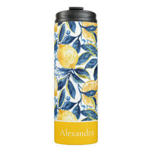 Custom Lemon Pattern Water Bottle with Name
