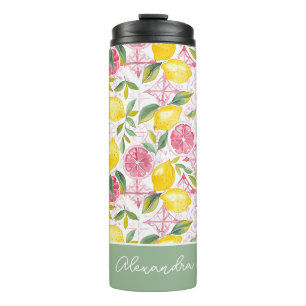 Custom Lemon Pattern Water Bottle with Name