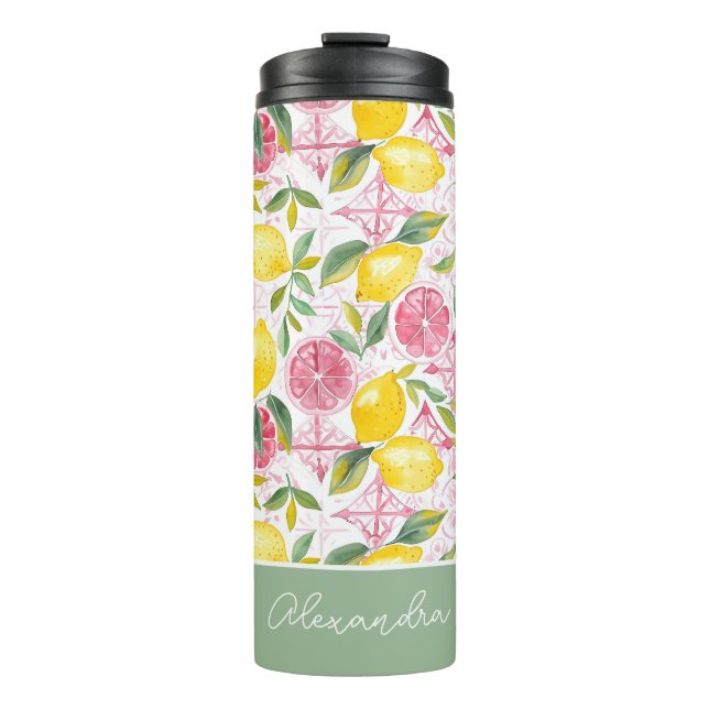 Custom Lemon Pattern Water Bottle with Name (Front)