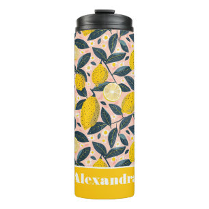 Custom Lemon Pattern Water Bottle with Name