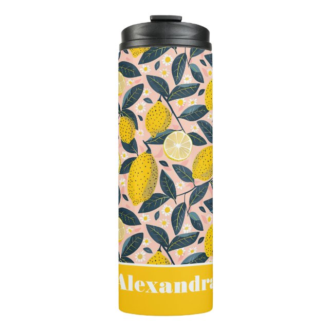 Custom Lemon Pattern Water Bottle with Name (Front)