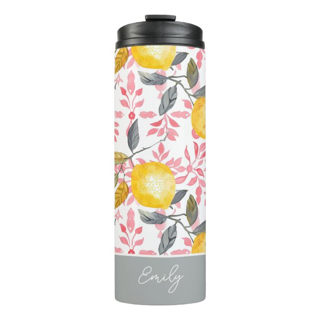 Custom Lemon Pattern Water Bottle with Name (Front)