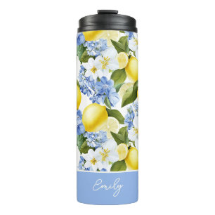 Custom Lemon Pattern Water Bottle with Name