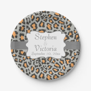 Custom Leopard Black, Grey, Orange Paper Plates
