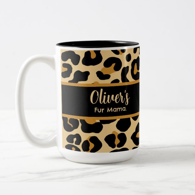 Custom Leopard Classic Modern Print Mother's Day Two-Tone Coffee Mug (Left)