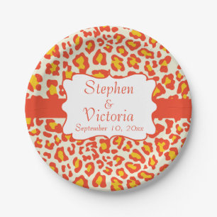 Custom Leopard Orange Yellow White Paper Plates