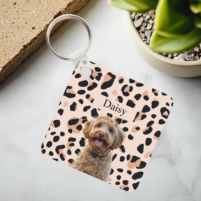 Custom Leopard Print Dog Photo with Name Key Ring (Creator Uploaded)