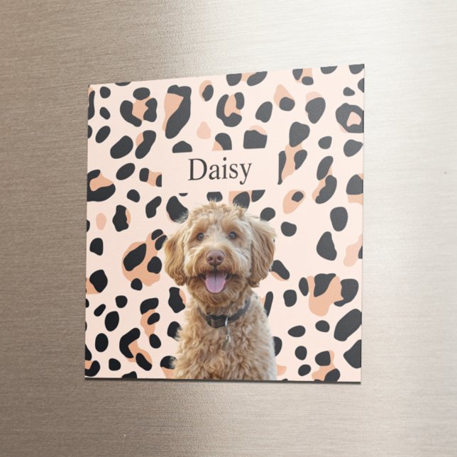 Custom Leopard Print Dog Photo with Name Magnet (Creator Uploaded)