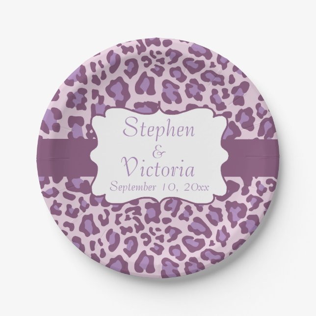Custom Leopard Print Purple Lavender Paper Plates (Front)