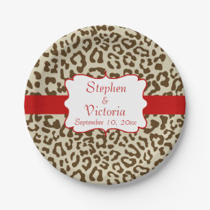 Custom Leopard Print Tan and Red Paper Plates